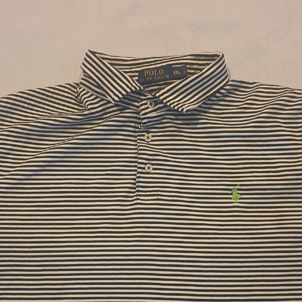 Polo by Ralph Lauren Black and White Striped Polo with Green Logo